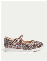 Kids Riptape Glitter Mary Jane Shoes (4 Small - 2 Large)