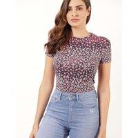 Cotton Floral Crew Neck Fitted T-Shirt