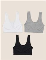 M&S 3pk Non Wired Crop Tops White Mix