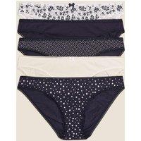 M&S 5pk Cotton Lycra Printed Bikini Knickers Navy Mix