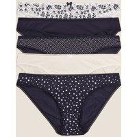 M&S 5pk Cotton Lycra Printed Bikini Knickers Navy Mix