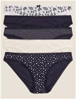 M&S 5pk Cotton Lycra Printed Bikini Knickers Navy Mix