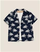 M&S 2pc Pure Cotton Turtle Print Shirt with Shirt (2-7 yrs) Navy Mix