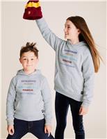 M&S Harry Potter Cotton Spells Slogan Hoodie (6-16 Yrs) Mid Grey Marl