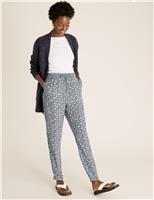 M&S Floral Tapered Ankle Grazer Trousers Navy Mix