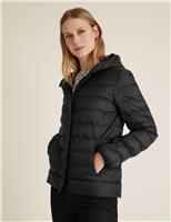 M&S Feather & Down Hooded Short Puffer Jacket Black