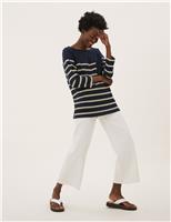 M&S Pure Cotton Striped 3/4 Sleeve Tunic Navy Mix