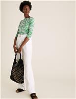 Cotton Rich Printed Slash Neck Fitted Top