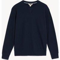 M&S Cotton Supersoft Waffle Loungewear Sweatshirt Dark Navy