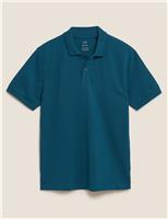 M&S Slim Fit Pure Cotton Pique Polo Shirt Light Wedgewood