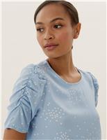 Polka Dot Puff Sleeve Shell Top