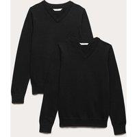 M&S 2 Pack Unisex Slim Fit Cotton School Jumpers (3-18 Yrs) Black