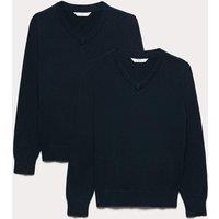 M&S 2 Pack Unisex Slim Fit Cotton School Jumpers (3-18 Yrs) Navy
