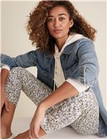 M&S Cotton Rich Animal Print 7/8 Trousers Ivory Mix