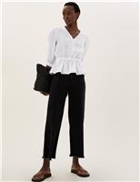 Pure Linen V-Neck 3/4 Sleeve Peplum Top