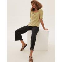 Pure Cotton Embroidered Square Neck Top