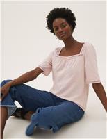 Pure Cotton Embroidered Square Neck Top