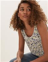M&S Printed Scoop Neck Relaxed Vest Top Blue Mix