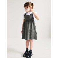 M&S Girls Jersey Heart Pocket School Pinafore (2-12 Yrs) Grey