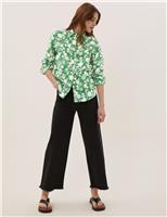 M&S Pure Linen Floral Shirt Green Mix