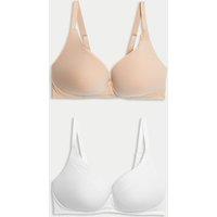 M&S 2 Pack Cotton Plunge Lounge Bra White