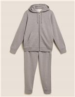 M&S Pure Cotton Zip Up Hoodie & Joggers Set Grey Marl