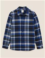 M&S Pure Cotton Check Twill Overshirt Navy