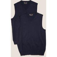 M&S 2 Pack Pure Cotton Sleeveless Jumper Navy