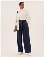 M&S Belted Wide Leg Trousers Navy