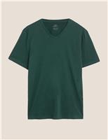 M&S Pure Cotton V-Neck T-Shirt Evergreen