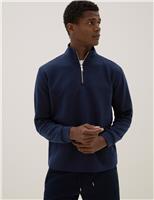 Autograph Cotton Blend Half Zip Sweatshirt Dark Navy