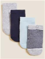 M&S 4 Pack Cotton Rich Terry Baby Socks (7lbs-24 Mths) Blue Mix