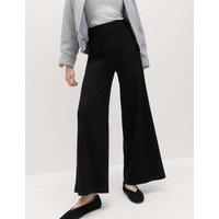 M&S Jersey Wide Leg Trousers with Stretch Black