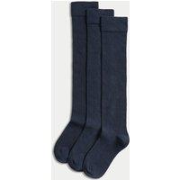 M&S 3 Pack Cotton Rich Over the Knee Socks Navy