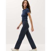 M&S Jersey Straight Leg Trousers with Stretch Dark Navy