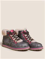 M&S Kids' Hiker Leopard Ankle Boots (13 Small - 6 Large) Brown Mix
