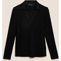 M&S Ribbed Collared Long Sleeve Top Black