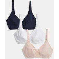 3pk Cotton & Lace Non Wired Full Cup Bras A-E