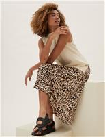 M&S Jersey Animal Print Midi Skater Skirt Natural Mix