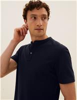 M&S Pure Cotton Grandad Collar Polo Shirt White