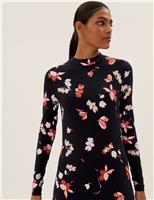 M&S Floral High Neck Midaxi Swing Dress Black Mix