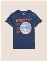 M&S Pure Cotton World Builder Slogan T-Shirt (6-16 Yrs) Navy