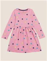 M&S Pure Cotton Spotted Dress (2-7 Yrs) Pink