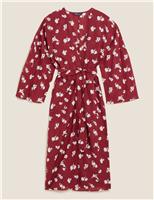 M&S Floral Relaxed Longline Kimono Top Red Mix