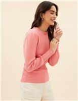Per Una Pointelle Frill Detail Jumper with Wool Pink
