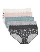 5Pk Lace Waist Midi Floral Knickers