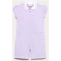 M&S Girls' Gingham School Playsuit (2-14 Yrs) Lilac