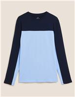 M&S Pure Cotton Colour Block Long Sleeve T-Shirt Dark Navy