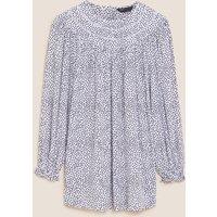 M&S Polka Dot Regular Fit Long Sleeve Blouse Cream Mix