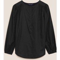 M&S Pure Cotton Regular Fit Long Sleeve Blouse Black